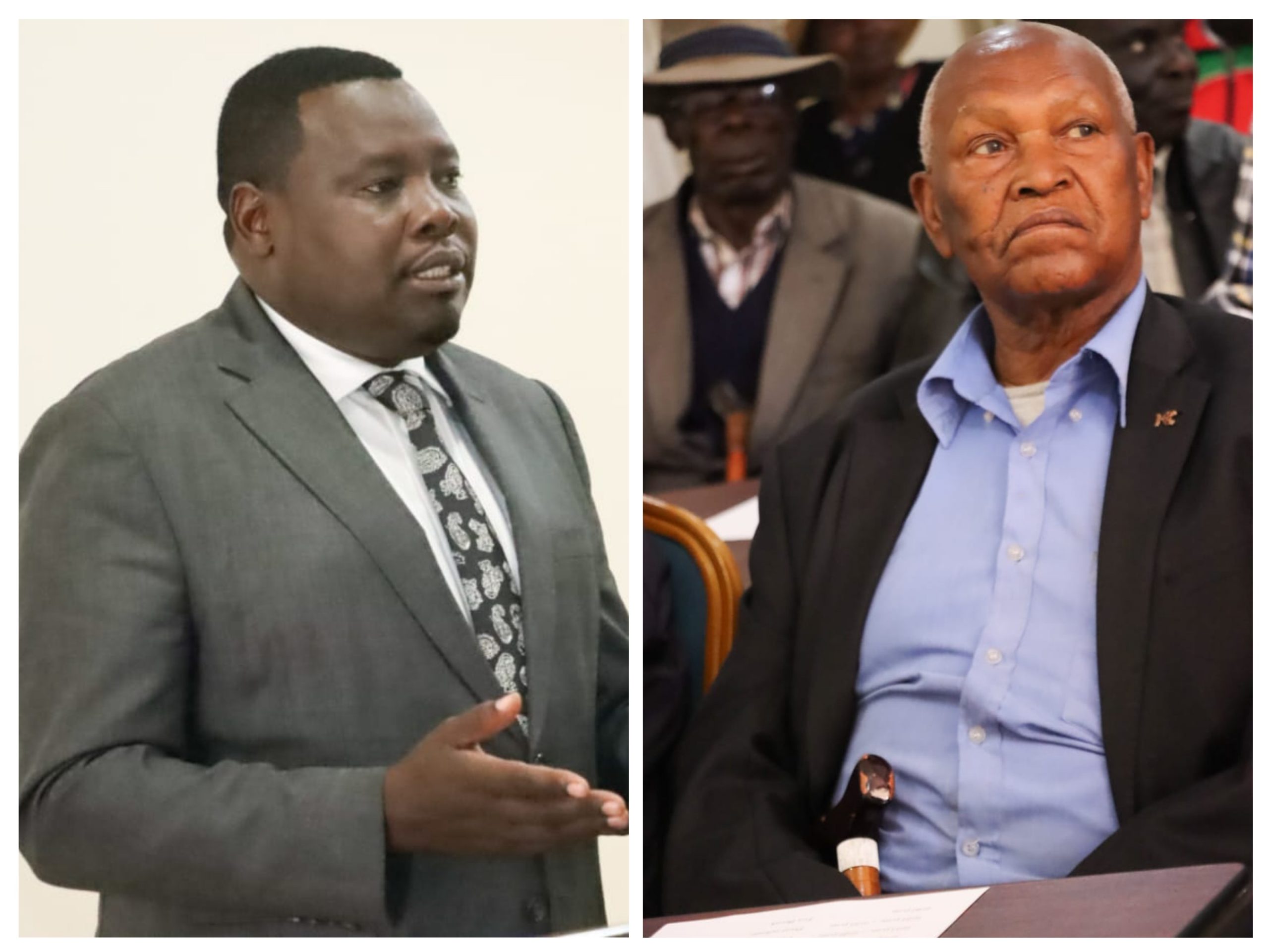 collage of Uasin Gishu sports CECM Robert Kemei (left) and retired athlete Kipchoge Keino (right)