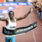 Kenya's Geoffrey Toroitich Kipchumba after winning the 2025 Amsterdam Marathon