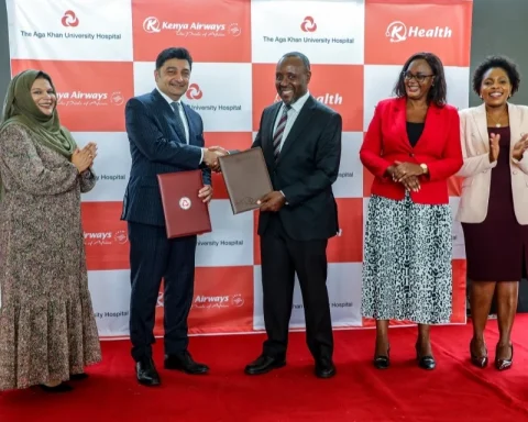Kenya Airways, CEO, Allan Kilavuka and Aga Khan University Hospital's Rashid Khalani