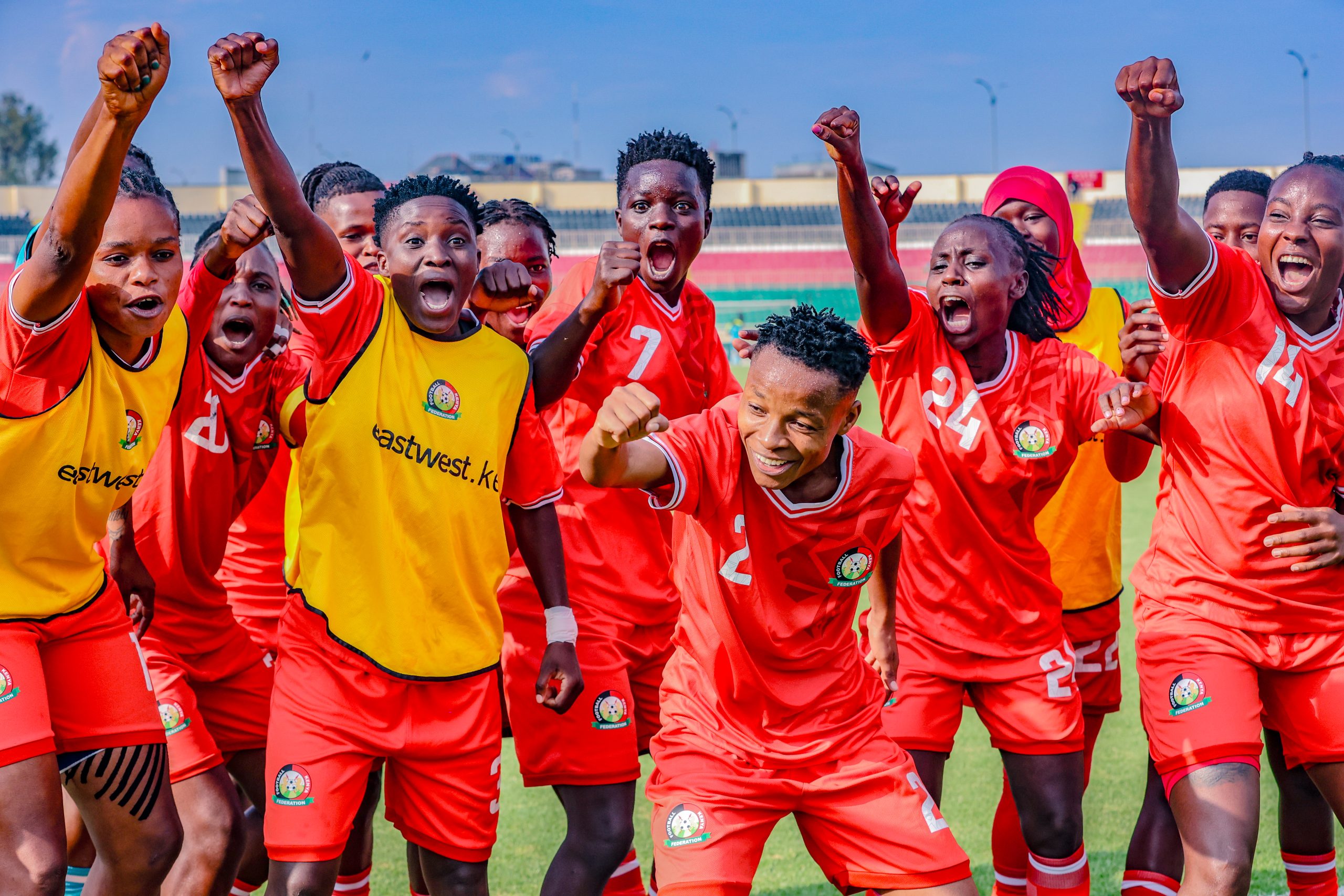 Harambee Starlets clebrare a goal during 2026 WAFCON qualifiers