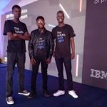 student innovators from left Robert Odhiambo, Ridan Hawi and Hawona Rodgers