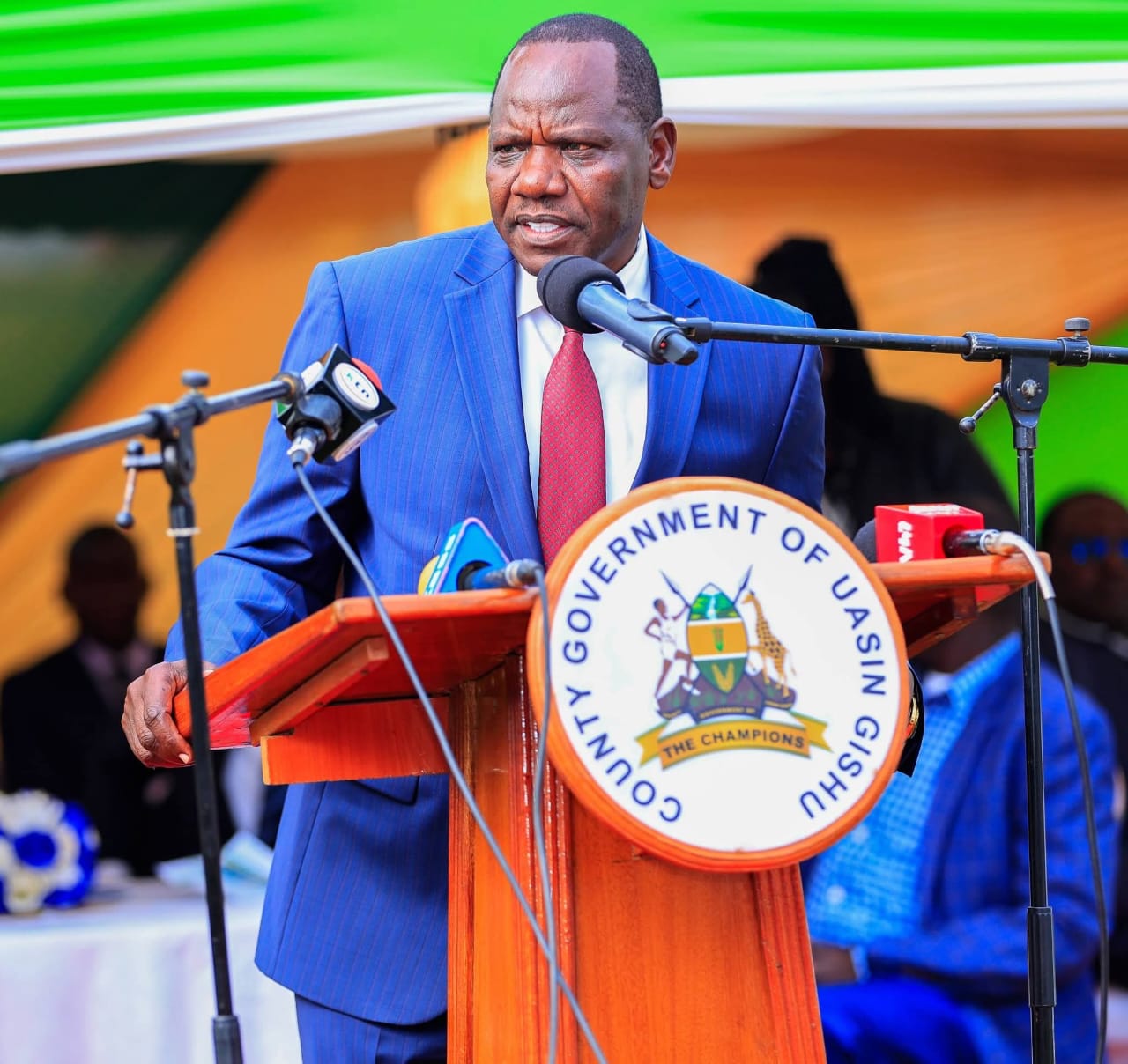 Govenror Jonathan Bii speaks during the launch of the Eldoret City Marathon's 7th edition