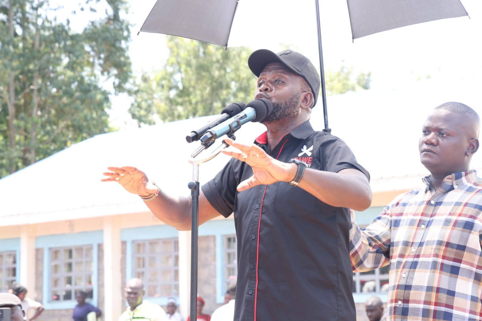 Trans Nzoia Governor George Natembeya addressing locals in a public event