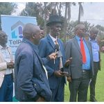 TelPosta Pension Scheme members and officials addressing the press in Eldoret.