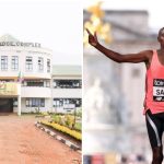 Collage of Eliud Kipchoge Sports Complex building and world marathon record holder Sebastian Sawe.