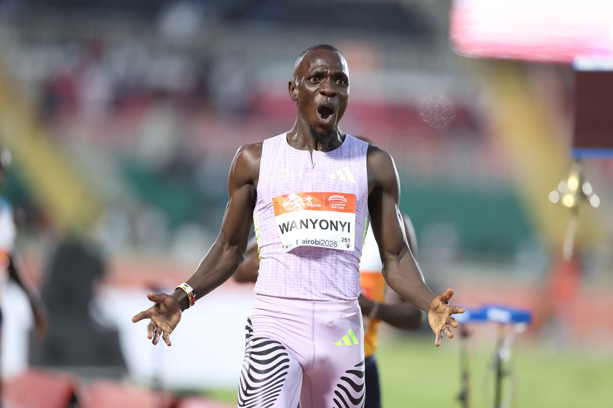 Emanuel Wanyonyi after winning 1500m at Kip Keino Classic