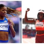 Collage of Olympic 200m champion Gabby Thomas (left) and Kenya’s national outdoor and indoor 400m record holder Mercy Oketch.