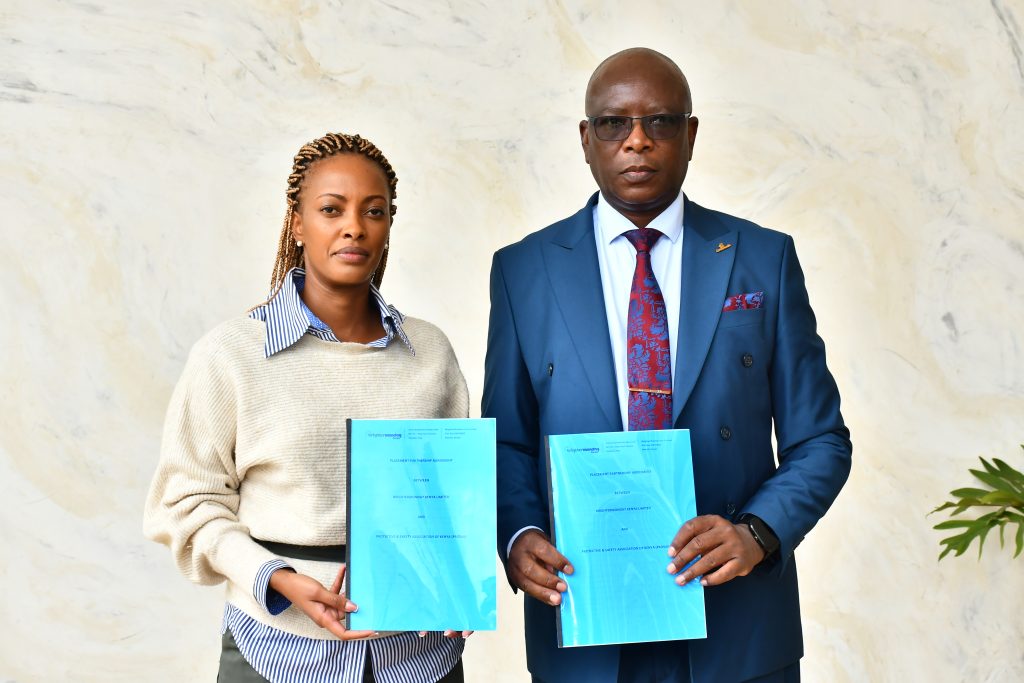 BrighterMonday’s Kenya Programs Lead Manager, Peninah Kimani and PROSAK’s Chairperson Dr. Enock Alumasi Makanga during the signing of Memorandum of Understanding (MoU) between BrighterMonday Kenya and Protective and Safety Association of Kenya