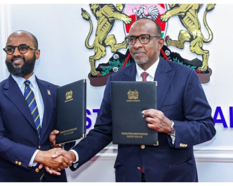 Health CS Aden Duale with Kenya Red Cross Secretary General Ahmed Idris.
