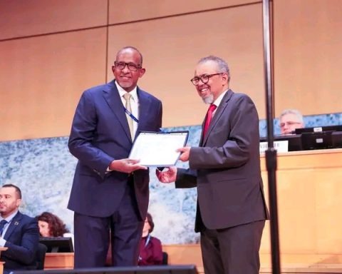 Kenya's Health CS Aden Duale with WHO Director-General Tedros in Geneva