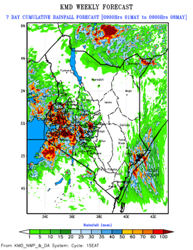 Map indicating areas to experience rainfall between May 1 to May 3, 2026.