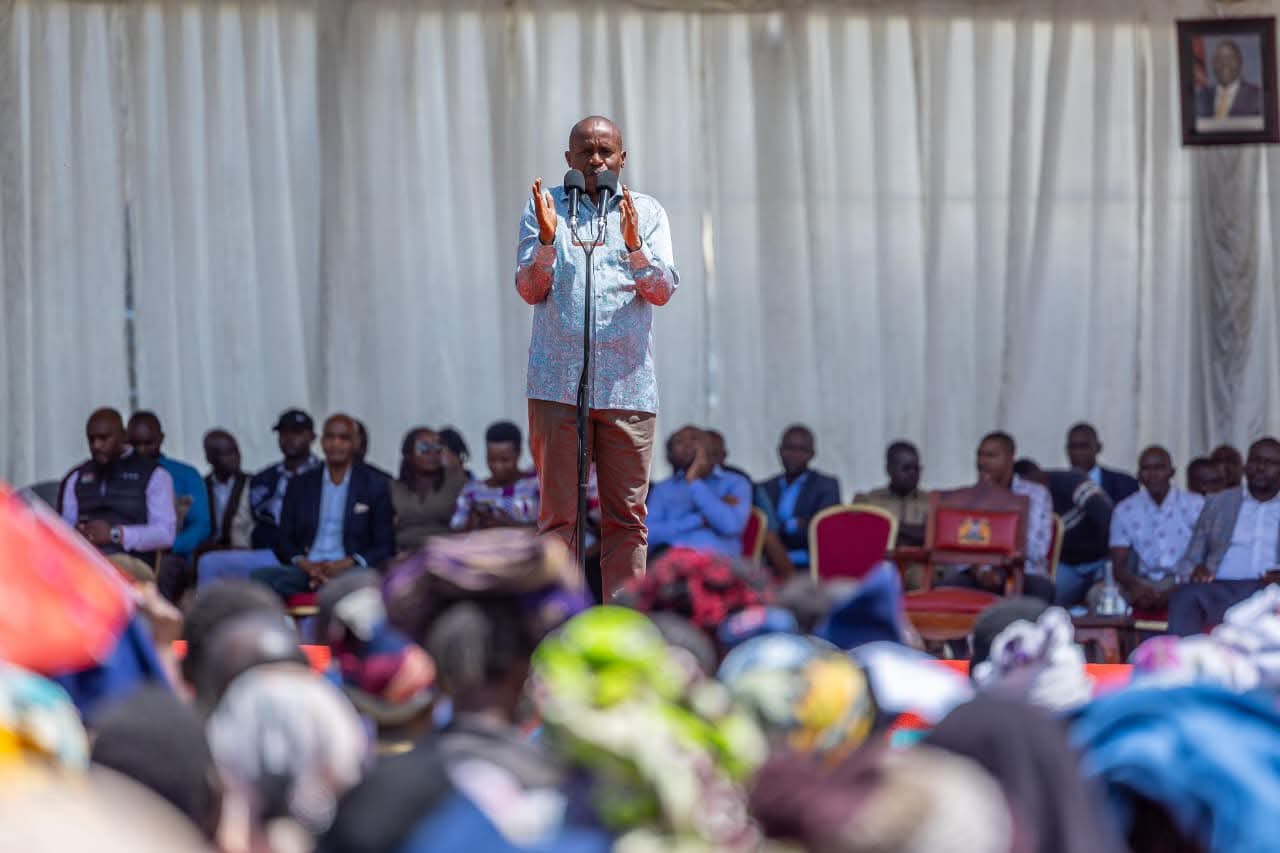 Kenyan Deputy President Kithure Kindiki speaks at a public event in Kisii County