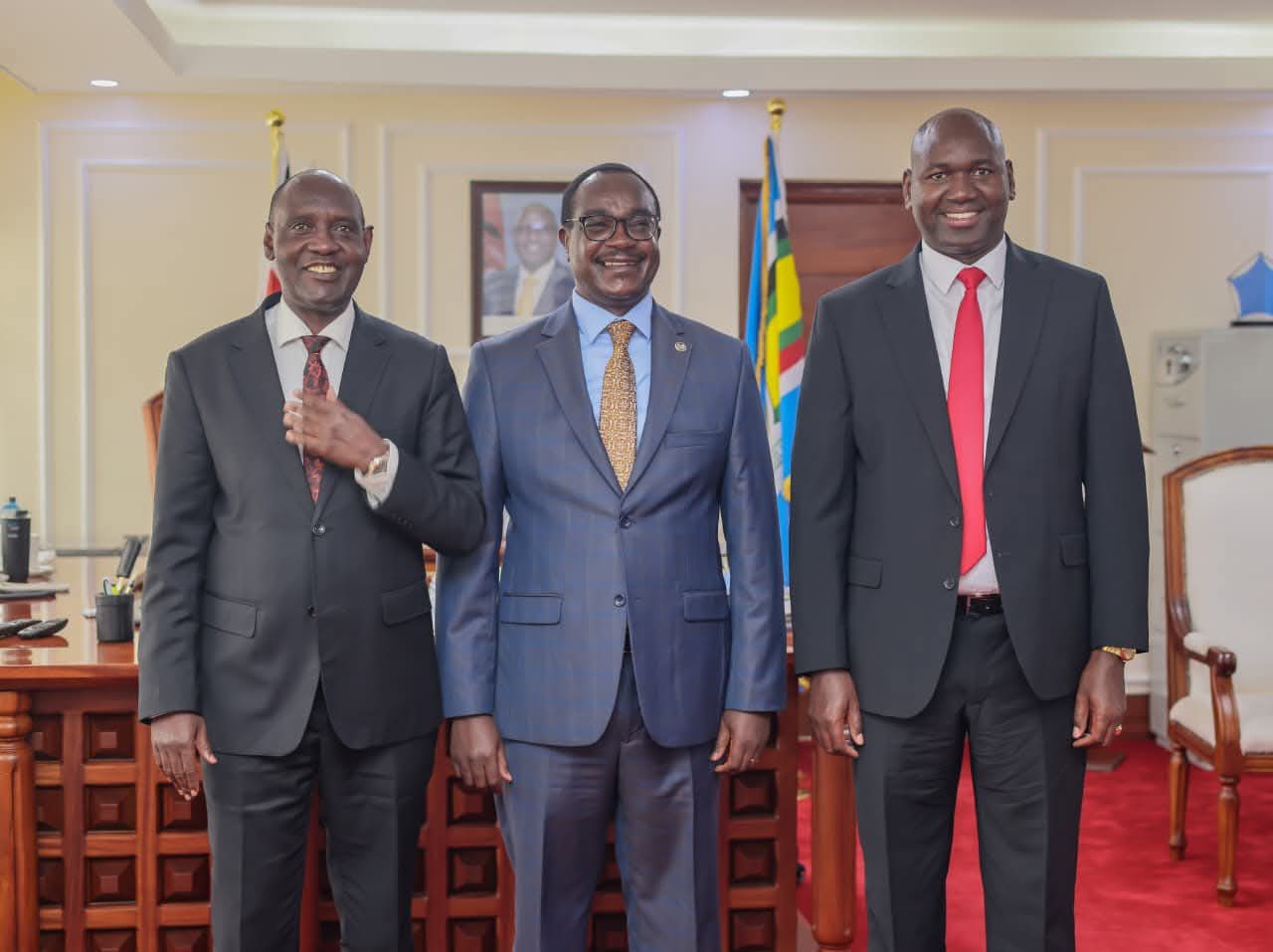 Education CS Julius Ogamba with PSs Julius Bitok and John Ololtuaa