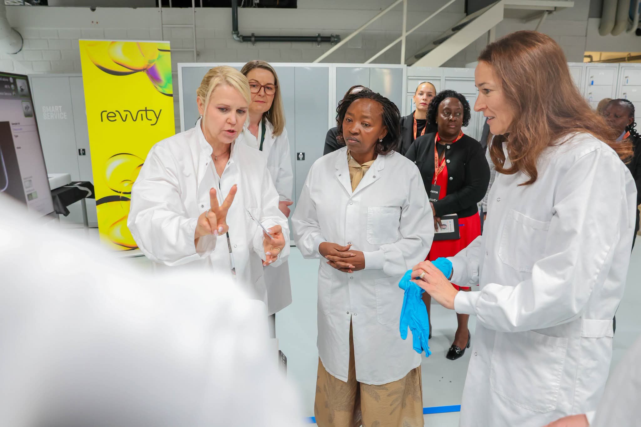 Rachel Ruto during a visit to Revvity, a diagnostics company specializing in newborn screening technologies.