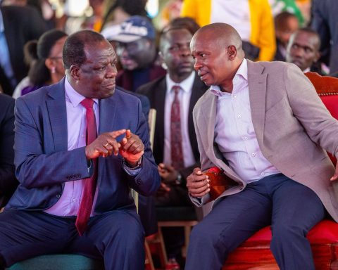 Deputy President Kithure Kindiki wih Cooperatives CS Wyclffe Oparanya