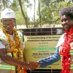 Gladys Boss with Safaricom Foundation chairperson during launch of the reconstruction of Plateau Primary School.