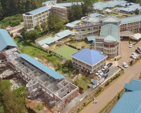 Aerial view of Eldoret’s Children’s Cancer and Burns Hospitals under construction adjacent to the Shoe4Africa Children's Hospital within the MTRH compound.