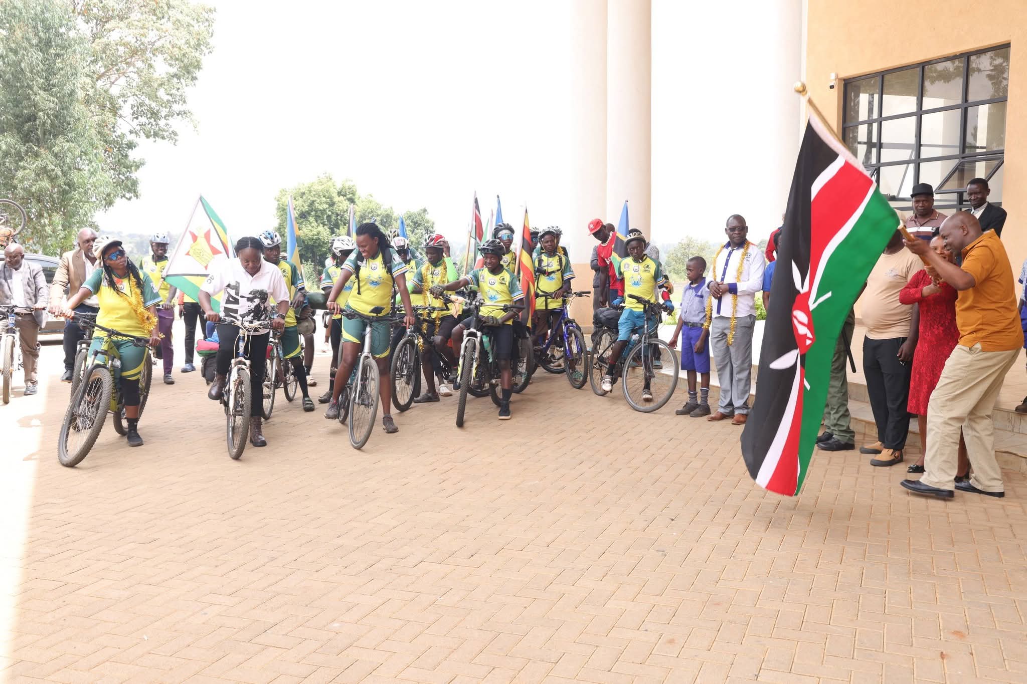 Great Africa Cycling Safari riders being flagged off in Kitale, Trans Nzoia County
