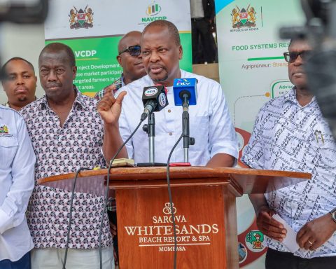 Agriculture CS Mutahi Kagwe speaks during Fifth Joint Consultative Meeting of County Executive Committee Members (CECMs) media briefing