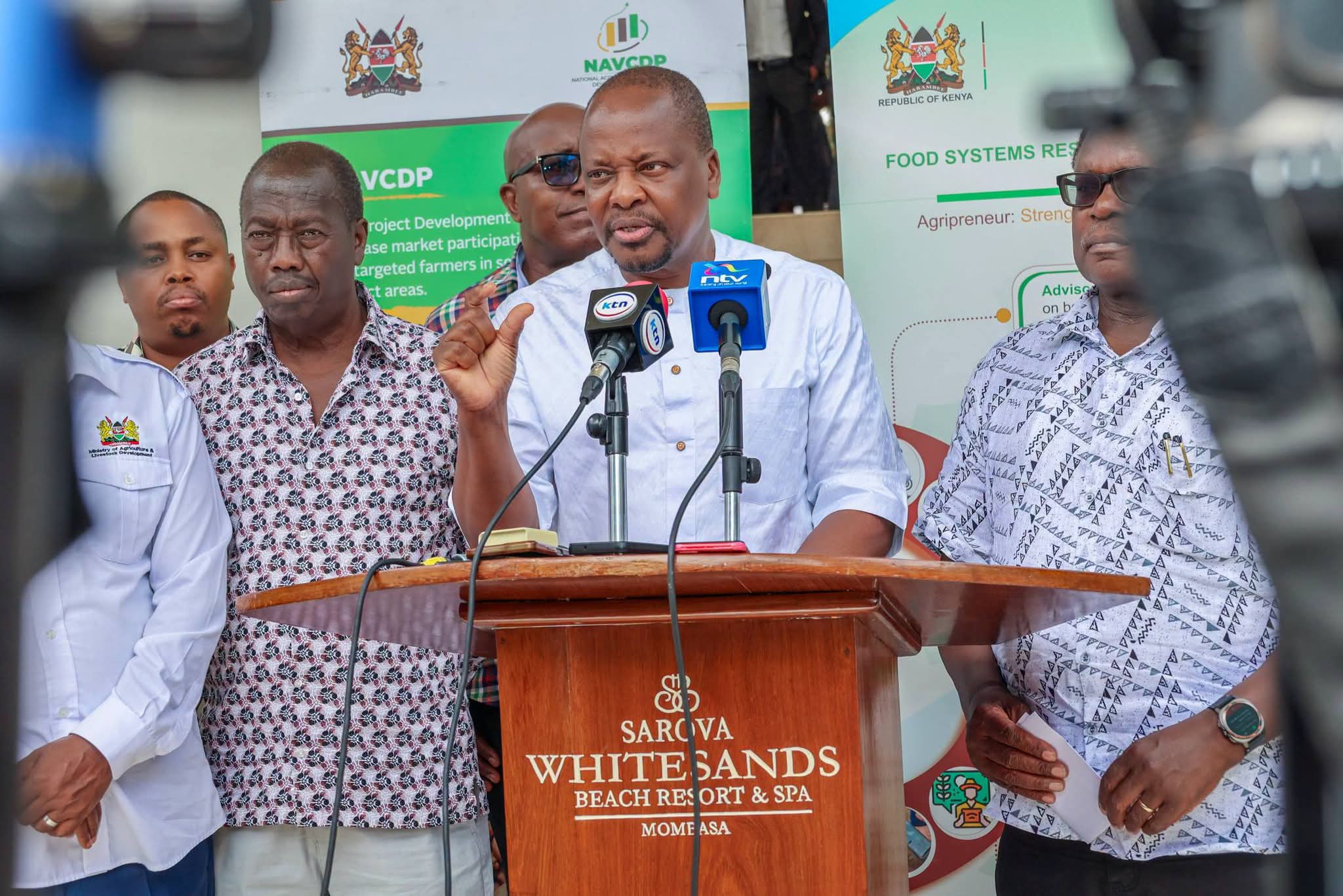 Agriculture CS Mutahi Kagwe speaks during Fifth Joint Consultative Meeting of County Executive Committee Members (CECMs) media briefing