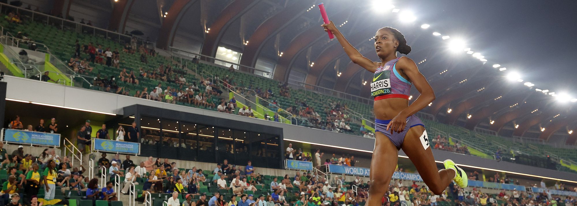 Olivia Harris anchors USA to a mixed 4x400m championship record in Oregon
