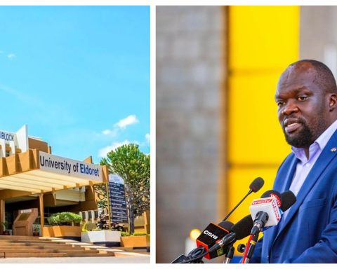 Collage of University of Eldoret administration block (left) and Kileleshwa MCA Robert Alai (right)