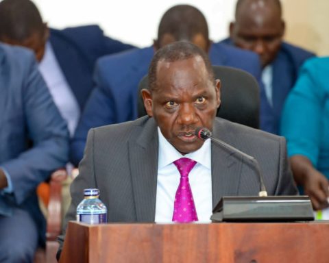 Uasin Gishu Governor Jonathan Bii Chelilim when he appeared before the Senate Standing Committee on Devolution and Intergovernmental Relations