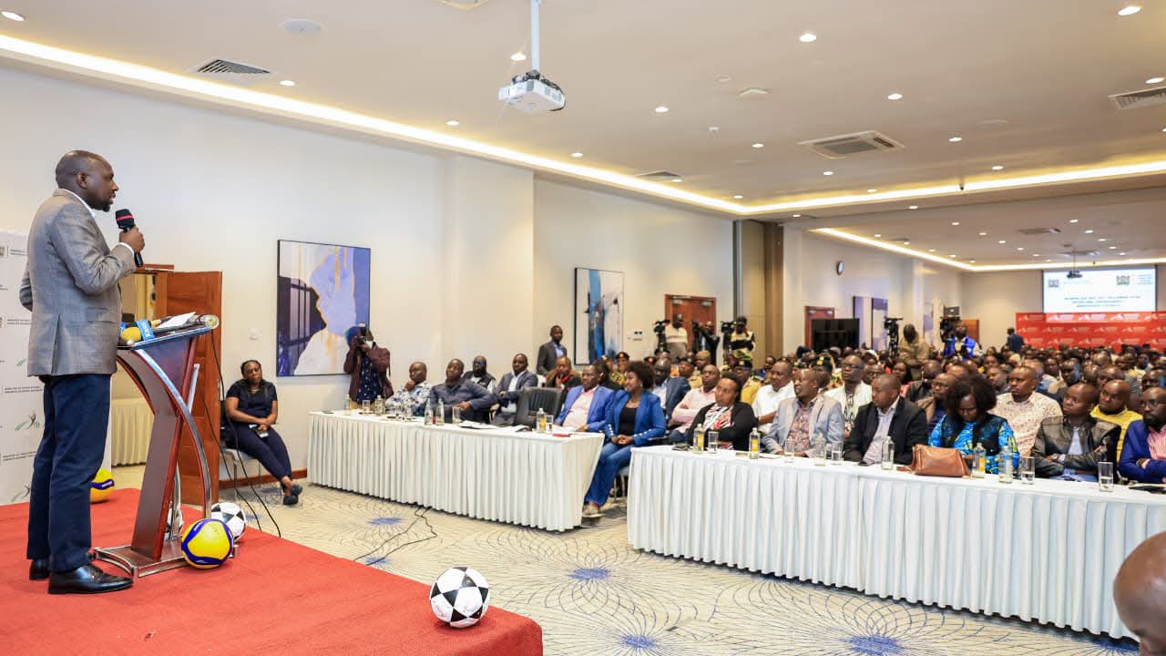 Interior CS Kipchumba Murkomen in Eldoret during Mashujaa Day tournament launch
