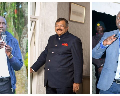 Kesses MP aspirants Gilbert Tenai (left), Mishra Swarup (c) and Eng Jospeh Lagat (right)