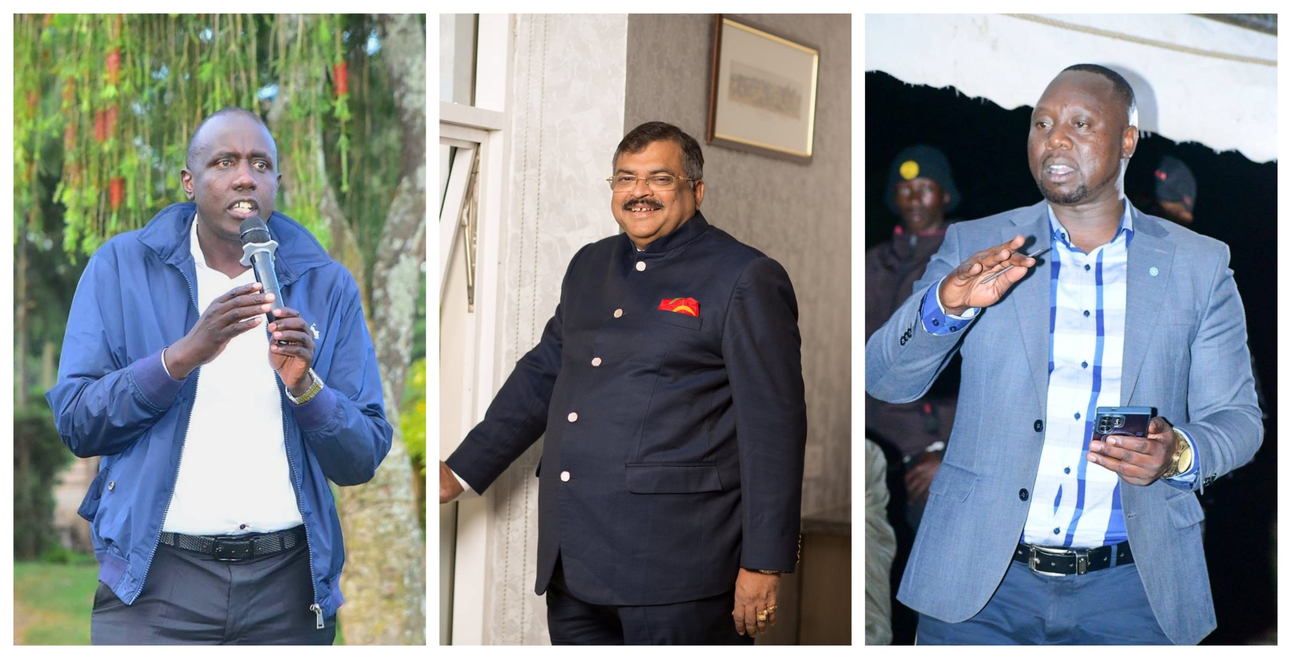 Kesses MP aspirants Gilbert Tenai (left), Mishra Swarup (c) and Eng Jospeh Lagat (right)
