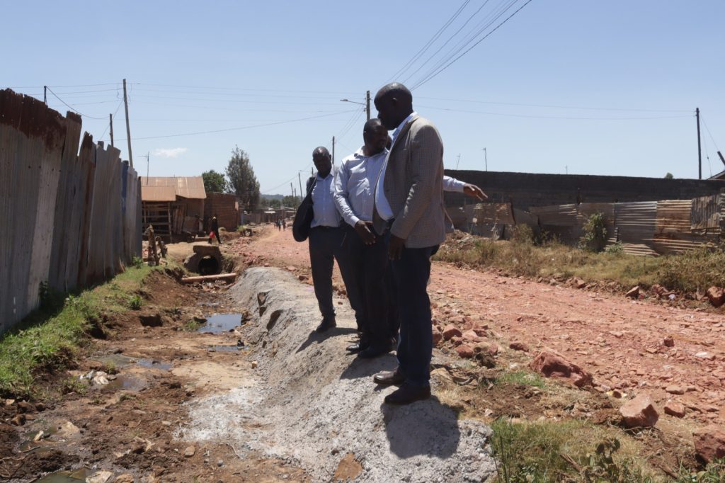 Roads CECM during a visit to Huruma to assess ongoing road works.
