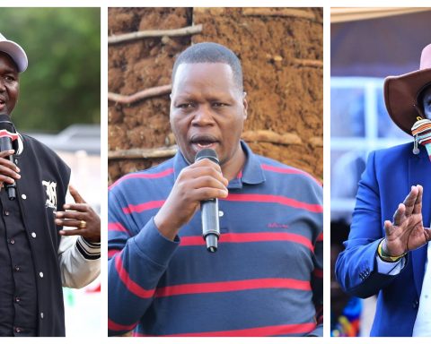 Collage of Tourism PS Julius Bitok (left), entrepremuer Willy Kenei (c) and Uasin Gishu Governor Jonathan Bii Chelilim.