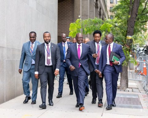 Ruto with CS Hassan Joho, Senator Ole Kina in New York, US