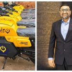 Collage of Spiro electric motorbikes (left) and company's new West and Central Africa MD Auroasish Choudhuri (right).