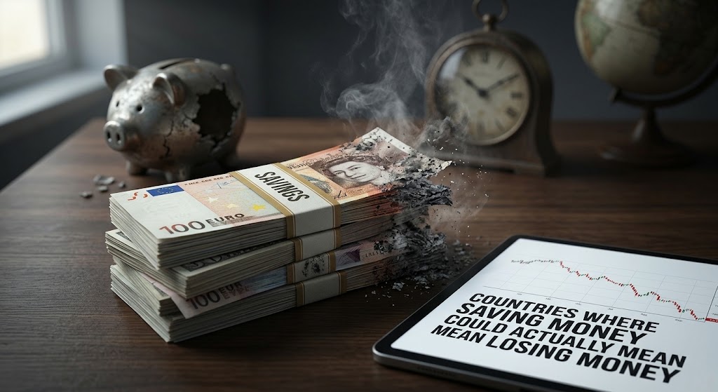 Holding cash instead of depositing or investing it is a losing strategy, especially in Greece and Spain