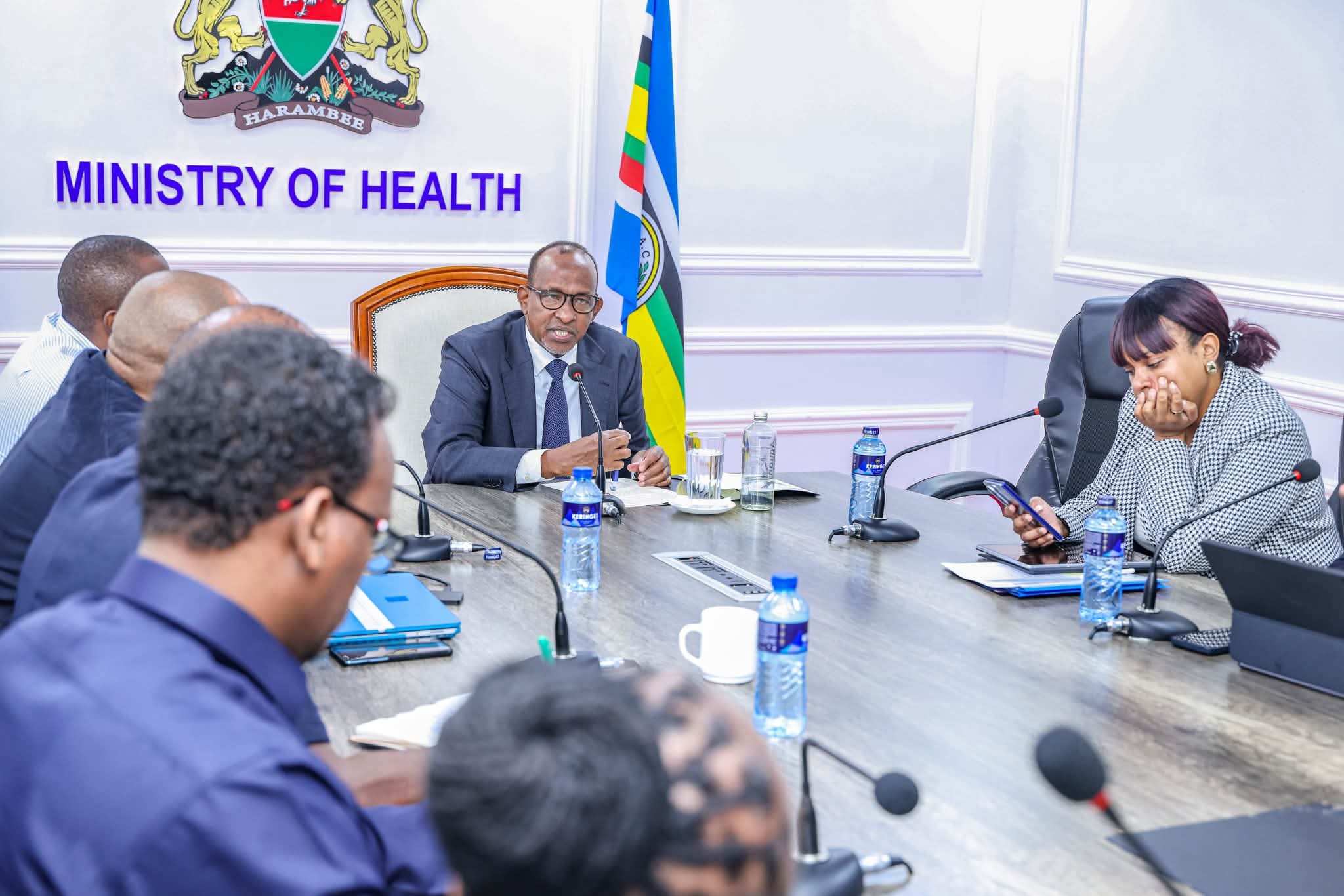 Health Cabinet Secretary Aden Duale during a consultative forum with health provider associations, the Social Health Authority (SHA), the Digital Health Agency (DHA), national referral hospitals, regulators and other stakeholders.