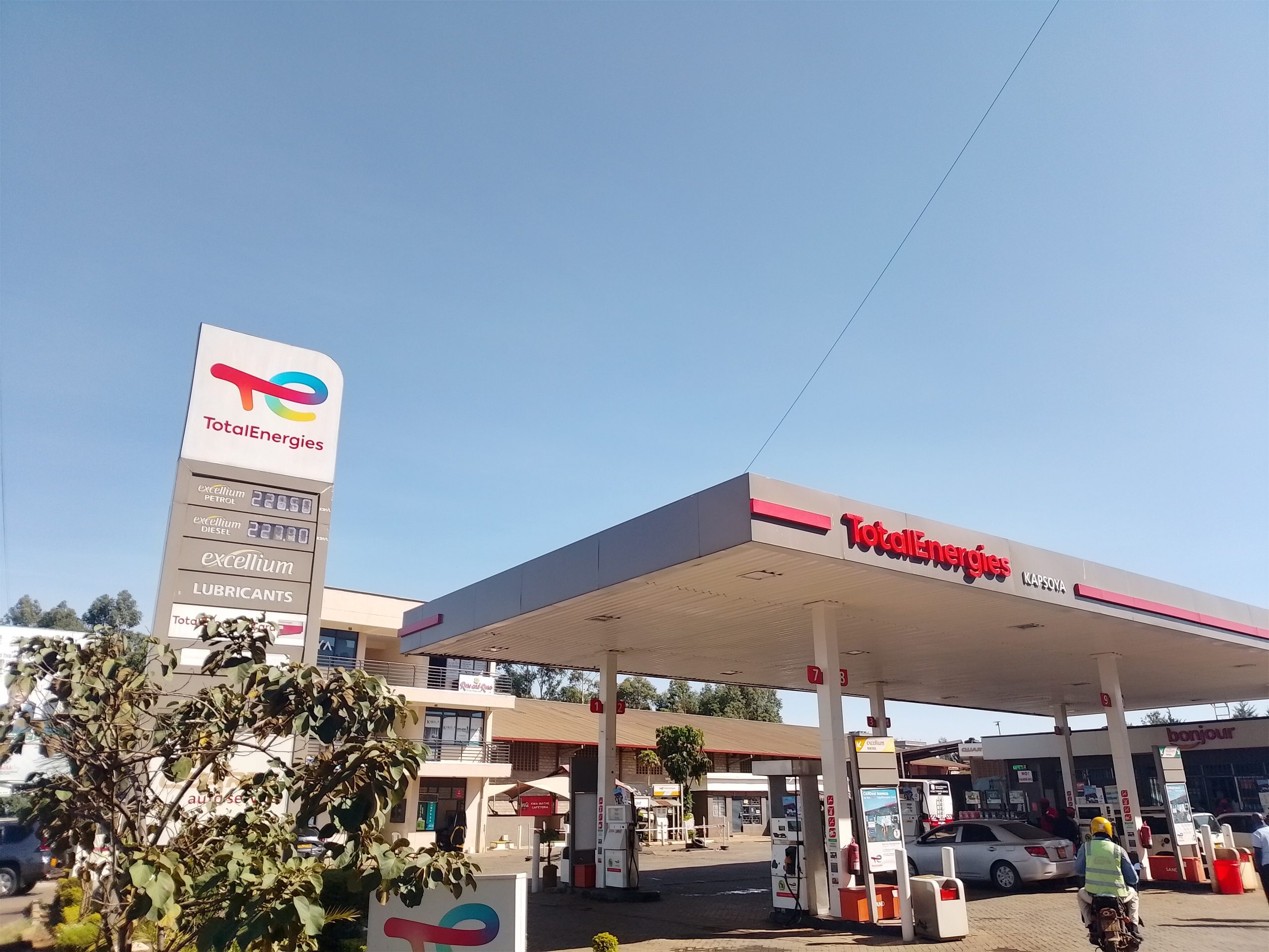 A petrol station in Eldoret displays new fuel prices after latest EPRA review.