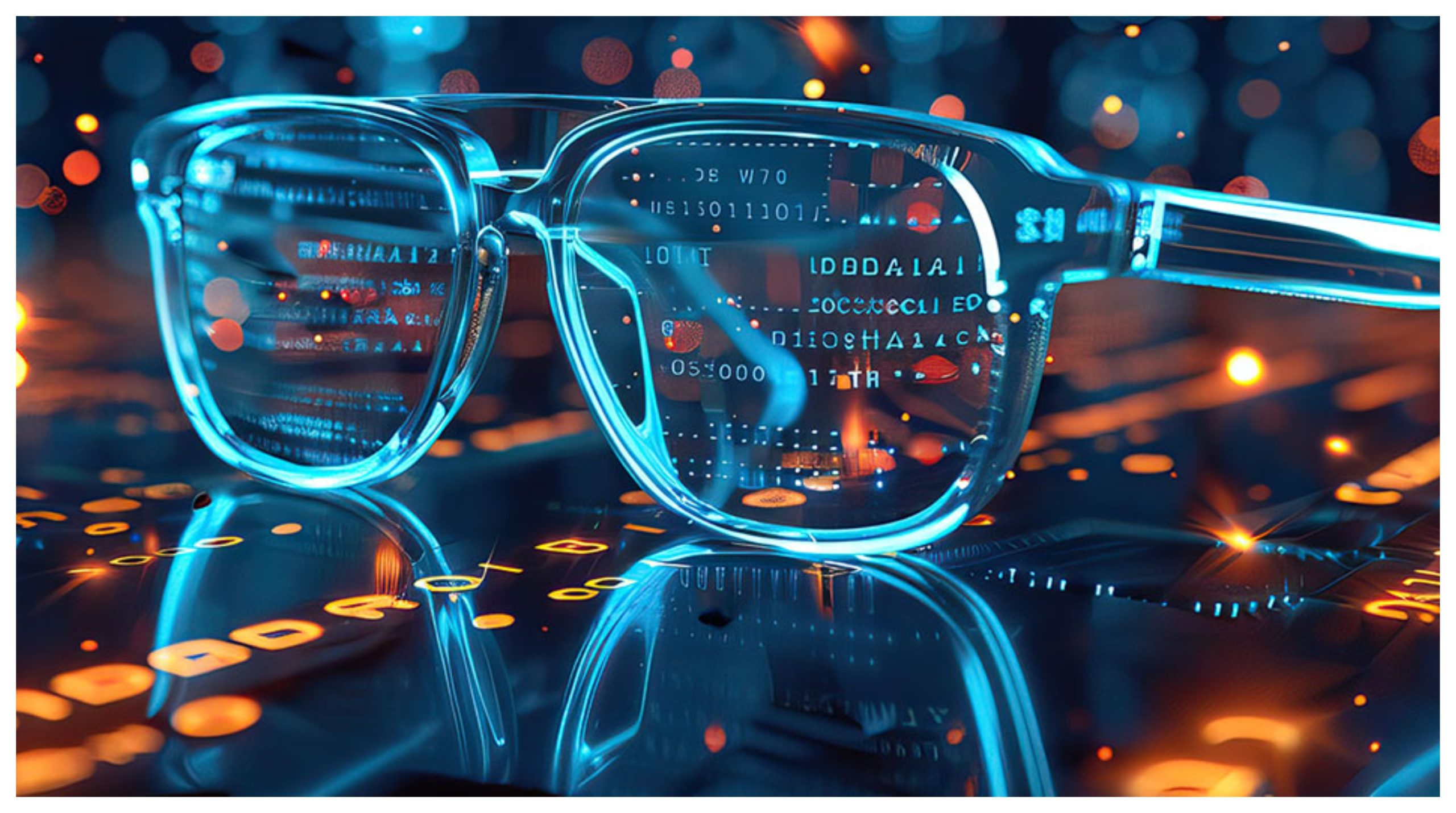 A pair of AI-powered smart glasses displayed on a table.