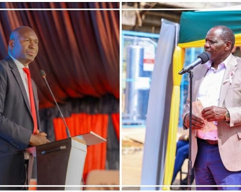 Collage of Tourism PS Prof Julius Bitok (left) and Uasin Gishu Govenror Dr Jonathan Bii Chelilim.
