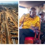 Aerial view of the Ksh 70b cement plant in Kitui (left0 and President Ruto with industrialist Narendra Naval during launch of the project