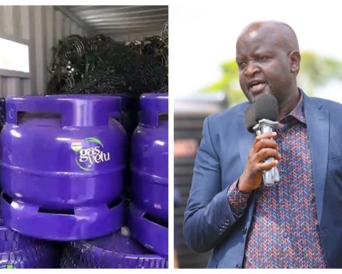 Collage of National Oil gas cylinders (left) and Soy MP David Kiplagat.