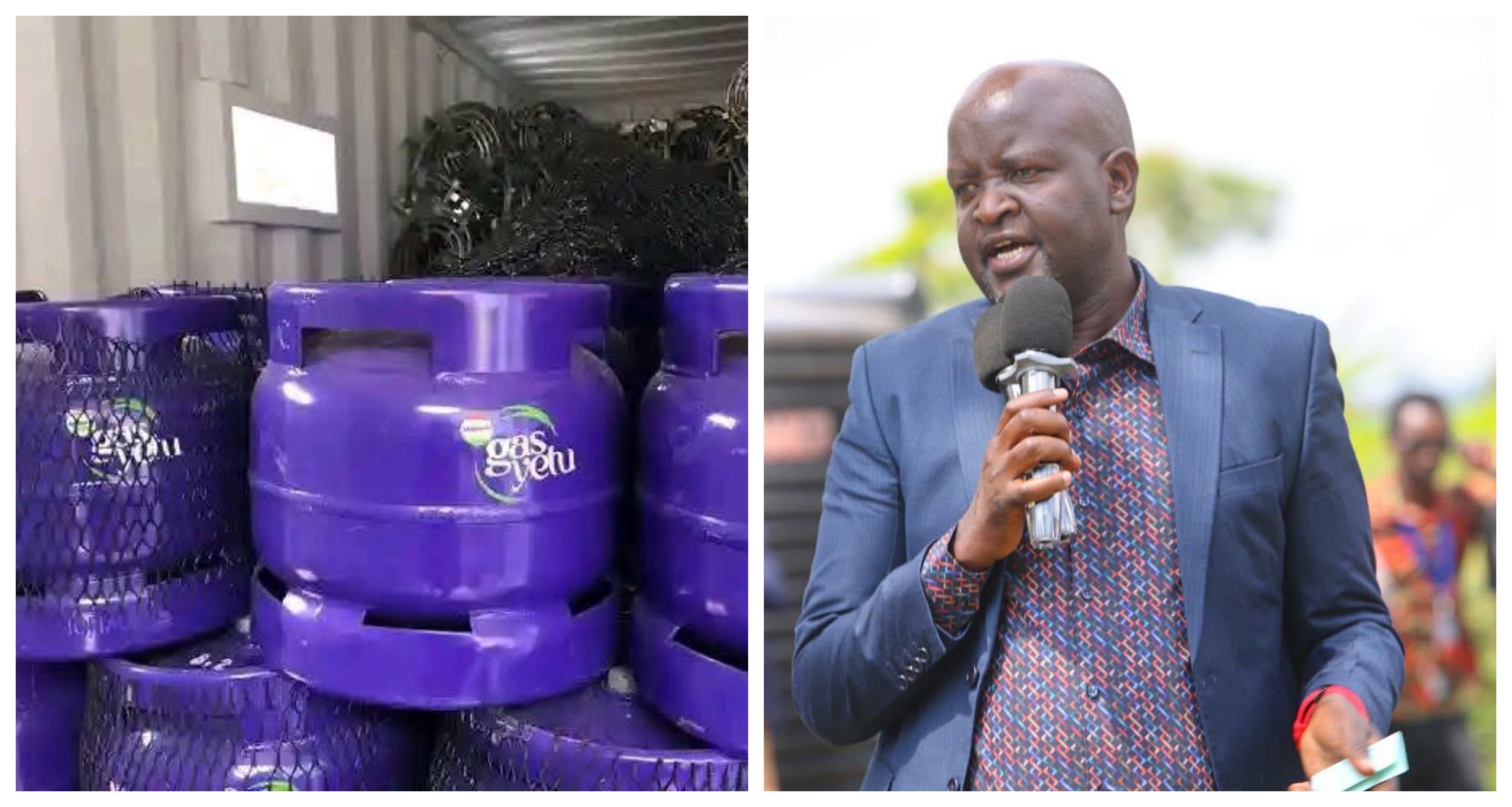 Collage of National Oil gas cylinders (left) and Soy MP David Kiplagat.