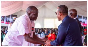 Herbal doctor Shadrack Moimett greets Ethiopian Prime Minister Abiy Ahmed Ali at Eldoret State Lodge